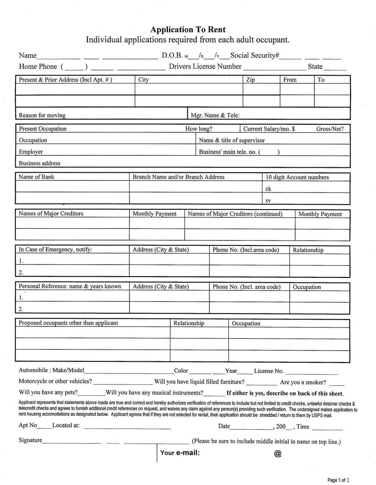 Rental Application Form