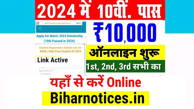 Bihar Board 10th Pass Scholarship 2024 Online Apply, List, Date | Bihar Board Matric 1st Division, 2nd Division, 3rd Division Scholarship 2024