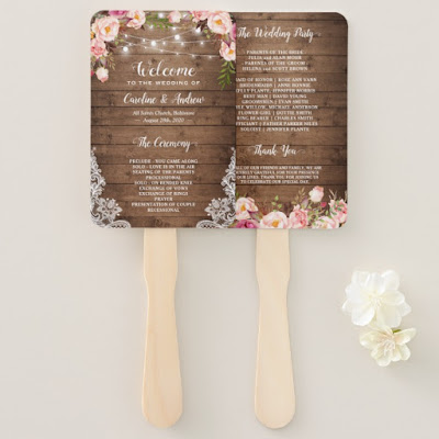  Rustic Country Floral String Light Wedding Program Hand Fan