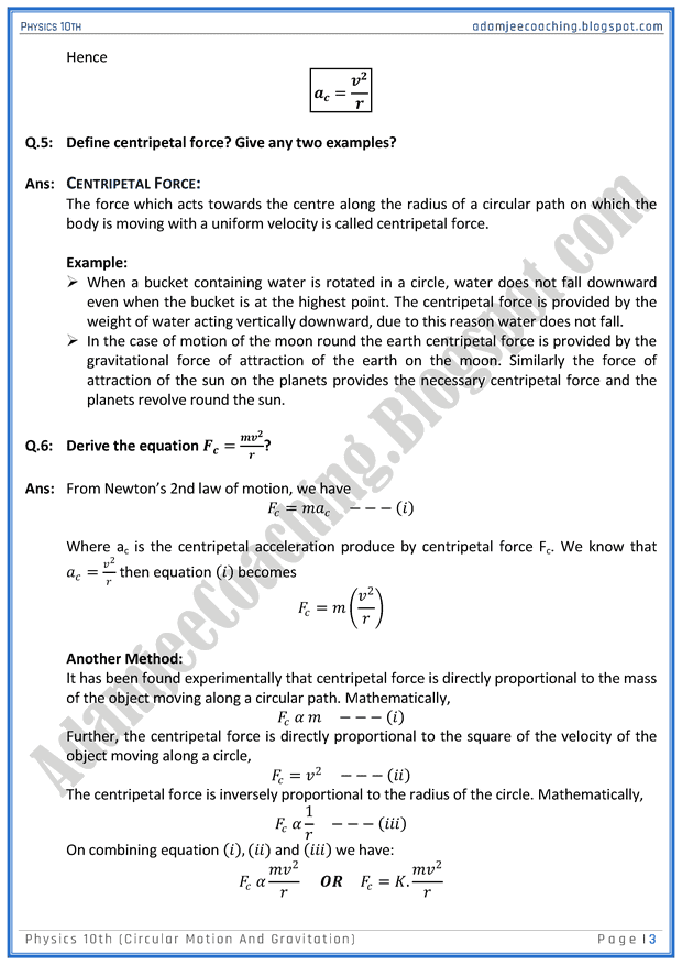 circular-motion-and-gravitation-question-answers-physics-10th