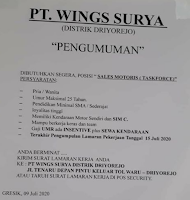Bursa Kerja Surabaya di PT. Wings Surya Distrik Driyorejo Juli 2020