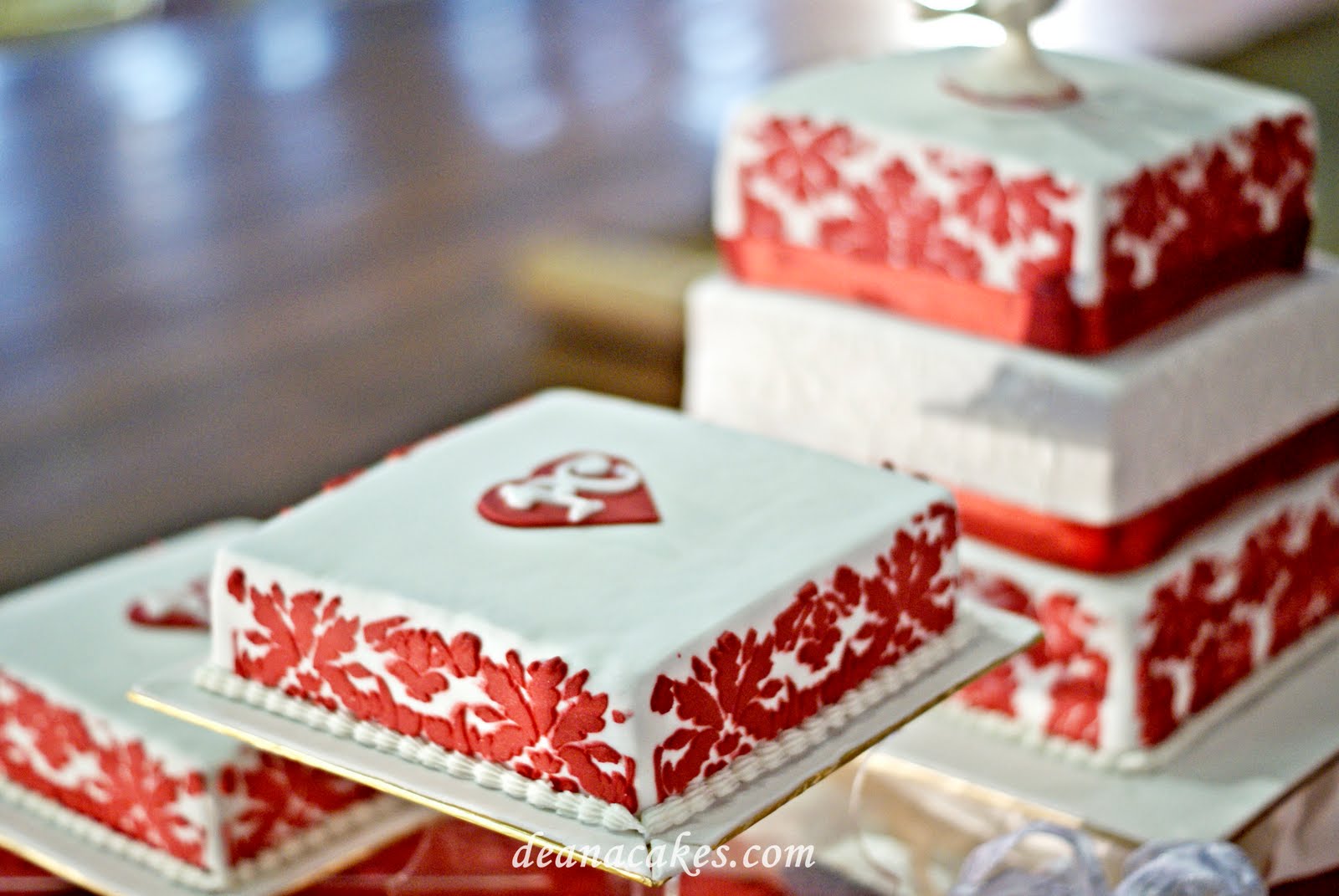 Red Damask Wedding Cakes