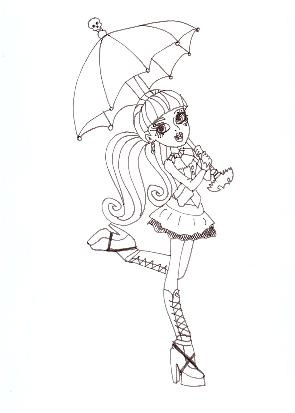 Download Free Printable Monster High Coloring Pages: Draculaura with Umbrella Coloring Sheet