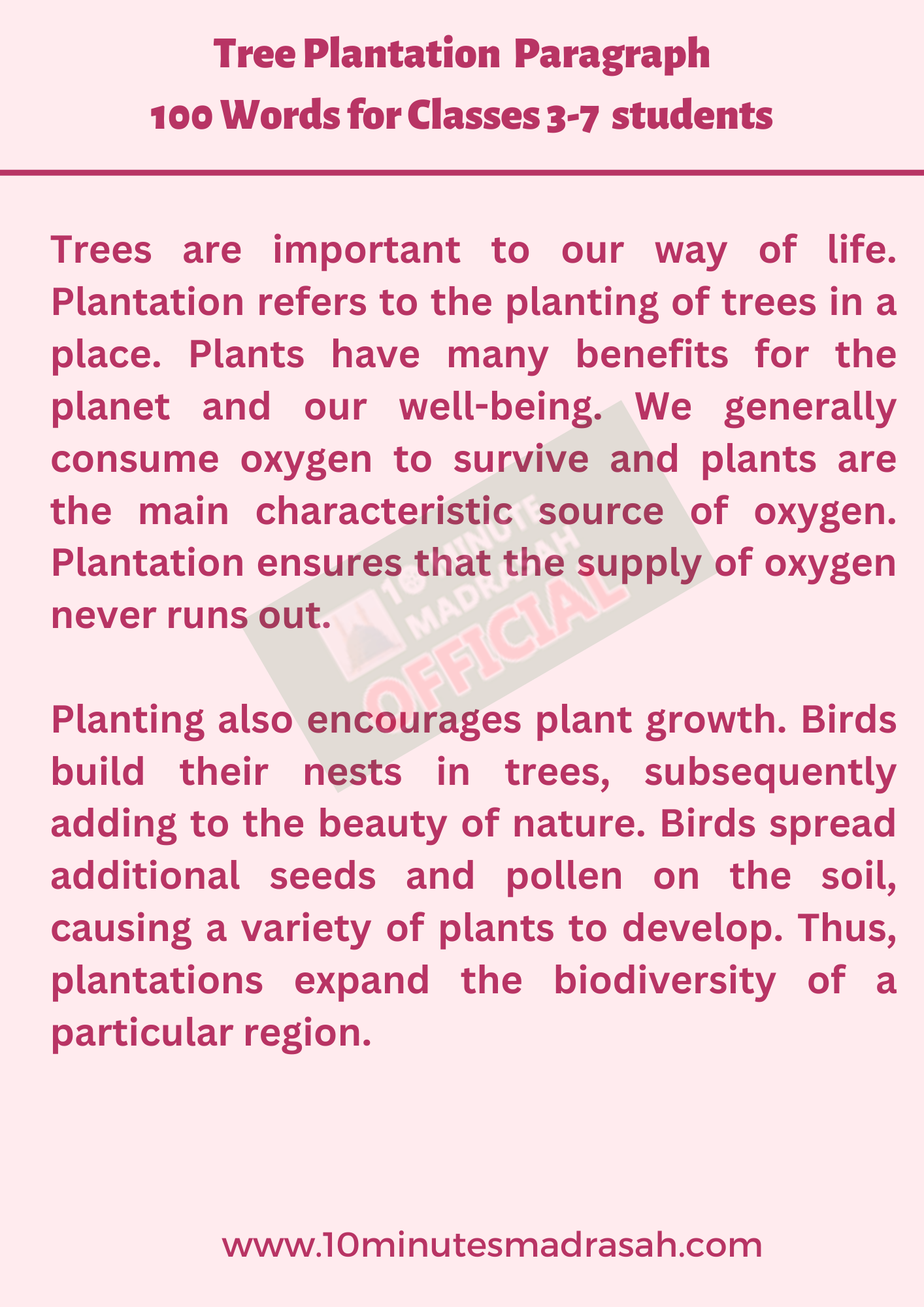 Tree Plantation  Paragraph 100 Words