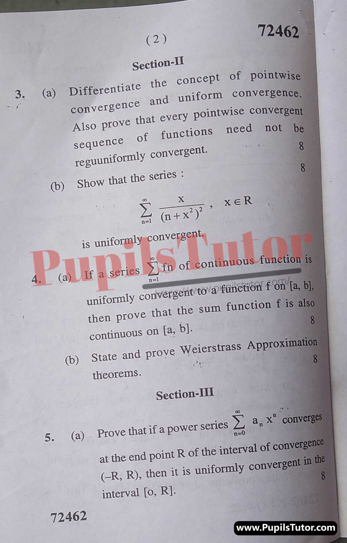 M.D. University M.Sc. [Mathematics] Mathematics Analysis First Semester Important Question Answer And Solution - www.pupilstutor.com (Paper Page Number 2)