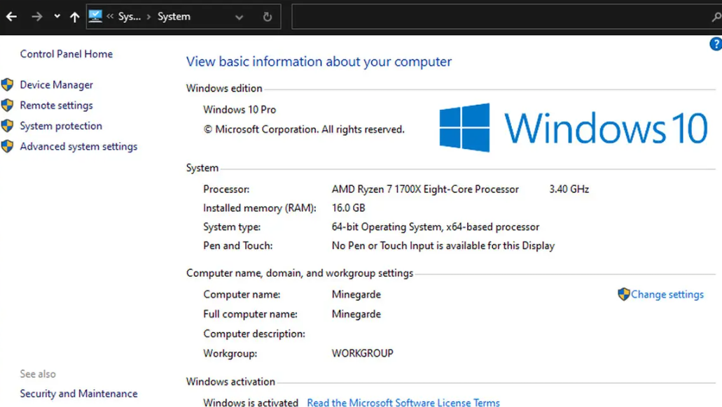 Find out computer specifications through the control panel