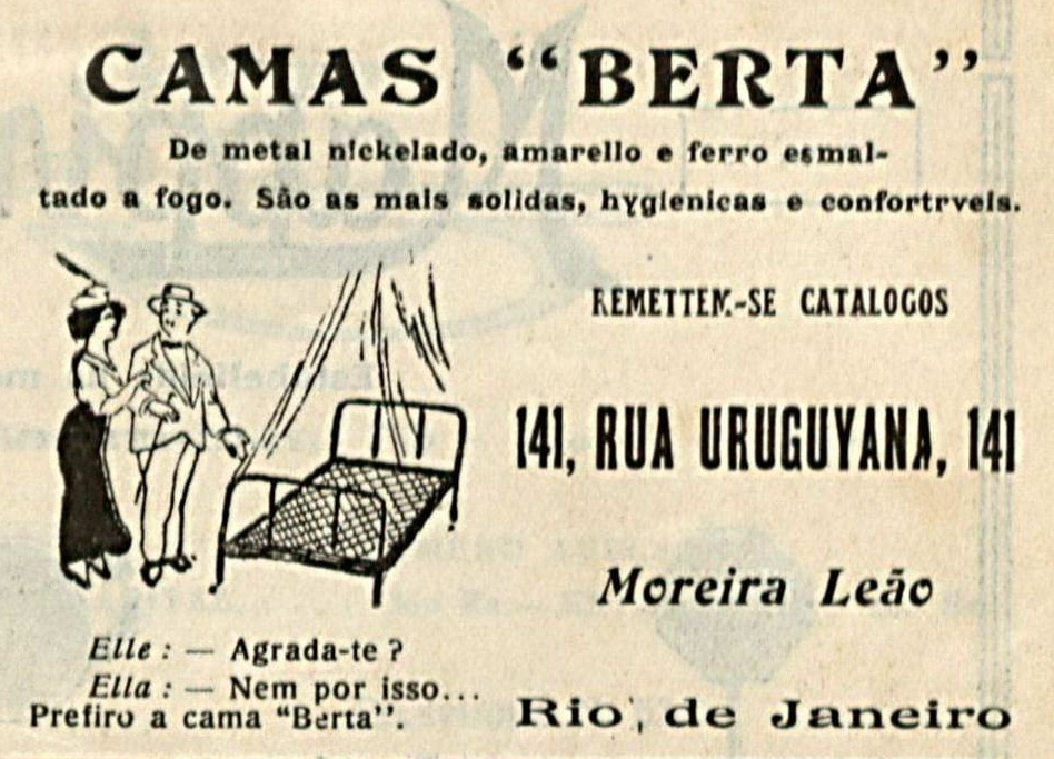 Campanha veiculada em 1915 promovendo as camas da marca Berta