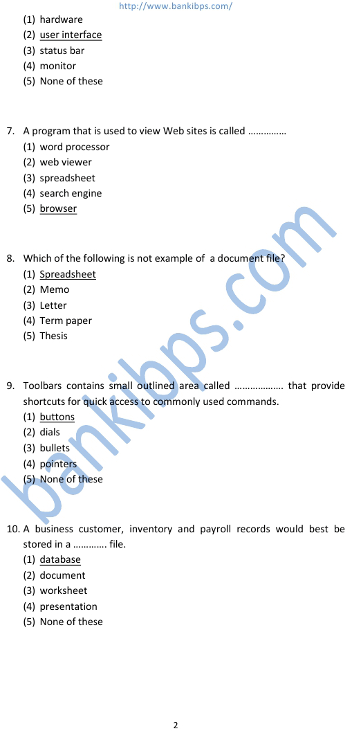 computer knowledge for ibps bank clerk exam