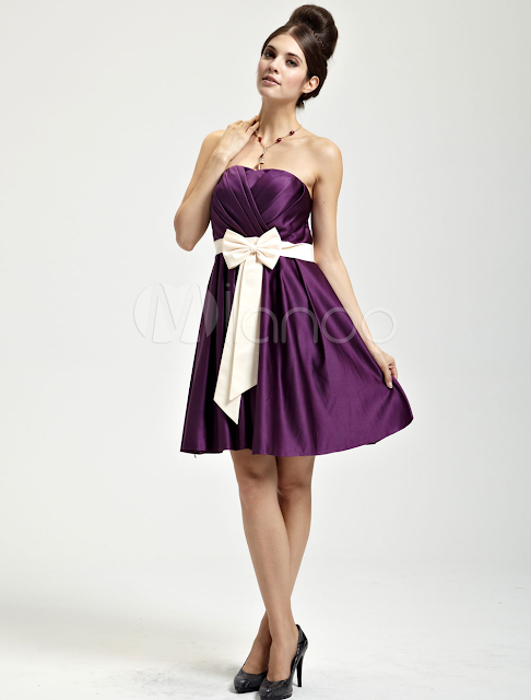 China Wholesale Clothes - Delicate Grape Satin Strapless Womens Cocktail Dress