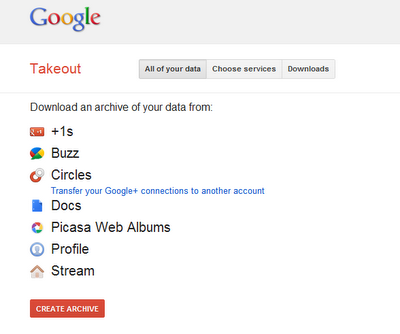 Google Takeout home
