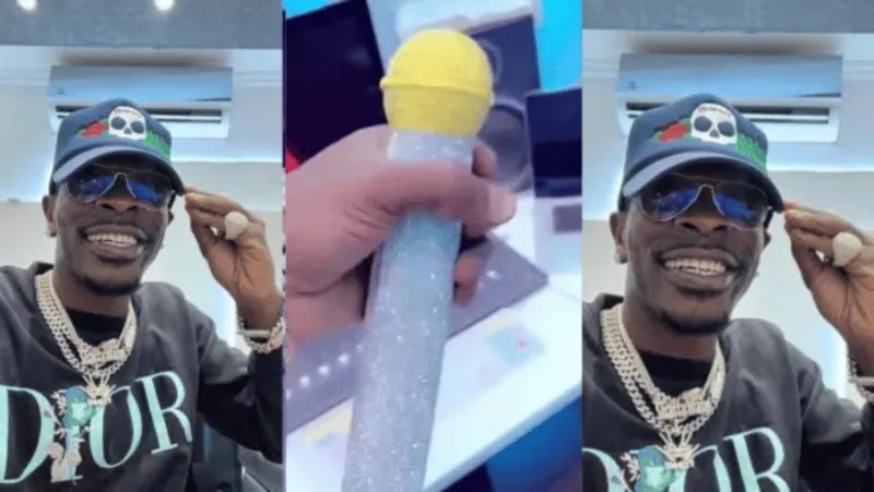 Shatta Wale Flaunts His Newly Acquired Customized Diamond Microphone