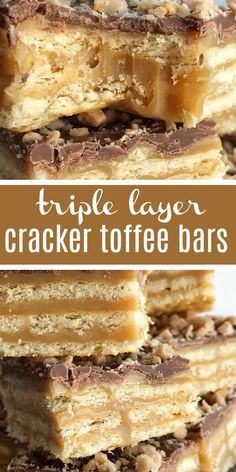 Triple Layer Cracker Toffee Bars | Toffee Recipe | Caramel Recipe | Cracker Toffee | These easy caramel & chocolate triple layer cracker toffee bars are a fun twist to traditional cracker toffee. One pan, three layers, and only about 10 minutes is all you need for sweet, buttery, salty perfection. It's a must make Christmas recipe! #holidayrecipe #christmasrecipe #dessert #easydessertrecipes #caramel #toffee #recipeoftheday #dessertrecipes10minutes