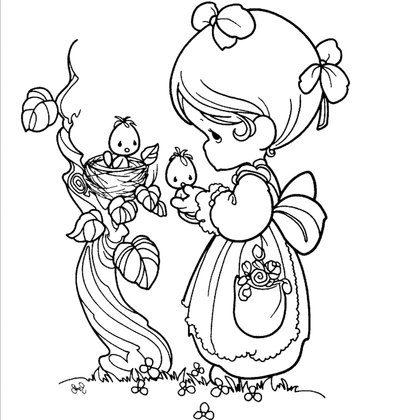 Beautiful Precious Moments Girl Coloring Page for Kids of a Cute Cartoon Colour Drawing HD Wallpaper