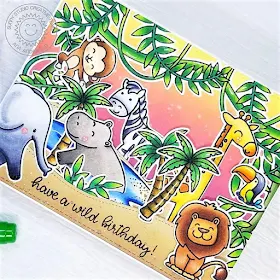 Sunny Studio Stamps: Savanna Safari Tropical Scenes Love Monkey Woodland Border Dies Jungle Themed Birthday Card by Ana Anderson