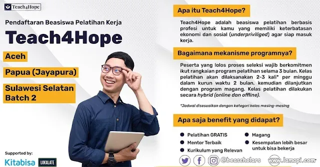 Beasiswa Pelatihan Kerja Teach4Hope Wilayah Aceh Papua Sumsel