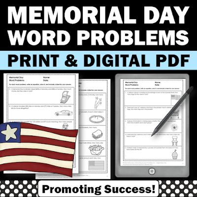 Memorial Day Math word problems 3rd 4th grade