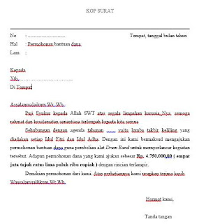 Contoh surat permohonan bantuan dana yang baik dan benar 