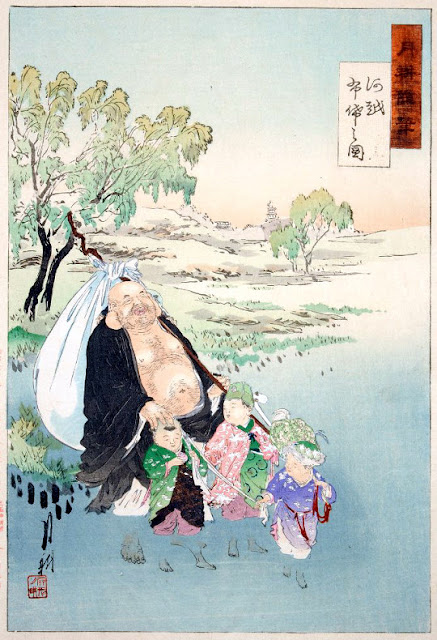 Ukiyo-e. Träsnitt. Hotei. Ogata Gekko.