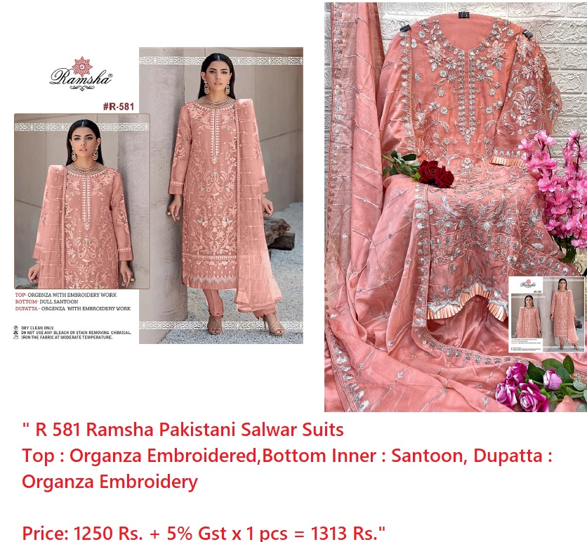 Buy Organza Embroidery R 581 Ramsha Pakistani Salwar Suits C