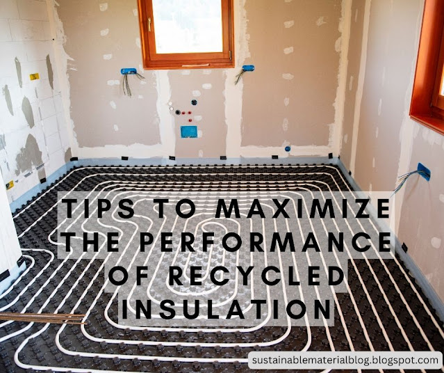An image of a residential home with recycled insulation installed, accompanied by tips for homeowners to optimize the energy efficiency and effectiveness of their eco-friendly insulation materials, such as proper installation, air sealing, and ventilation.