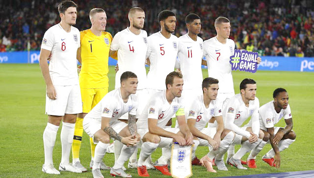 SELECCIÓN DE INGLATERRA - Temporada 2018-19 - Maguire, Pickford, Dier, Joe Gomez, Marcus Rashford, Ross Barkley; Trippier, Harry Kane, Winks, Chilwell y Raheem Sterling. SELECCIÓN DE ESPAÑA 2 (Paco Alcácer, Sergio Ramos) SELECCIÓN DE INGLATERRA 3 (Sterling 2, Rashford). 15/10/2018. Liga de las Naciones, grupo A-4, 4ª jornada. Sevilla, España, estadio Benito Villamarín.