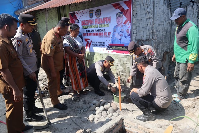 Sambut HUT Bhayangkara Ke-77, Kapolres Sergai Peletakan Batu Pertama Bedah Rumah Warga