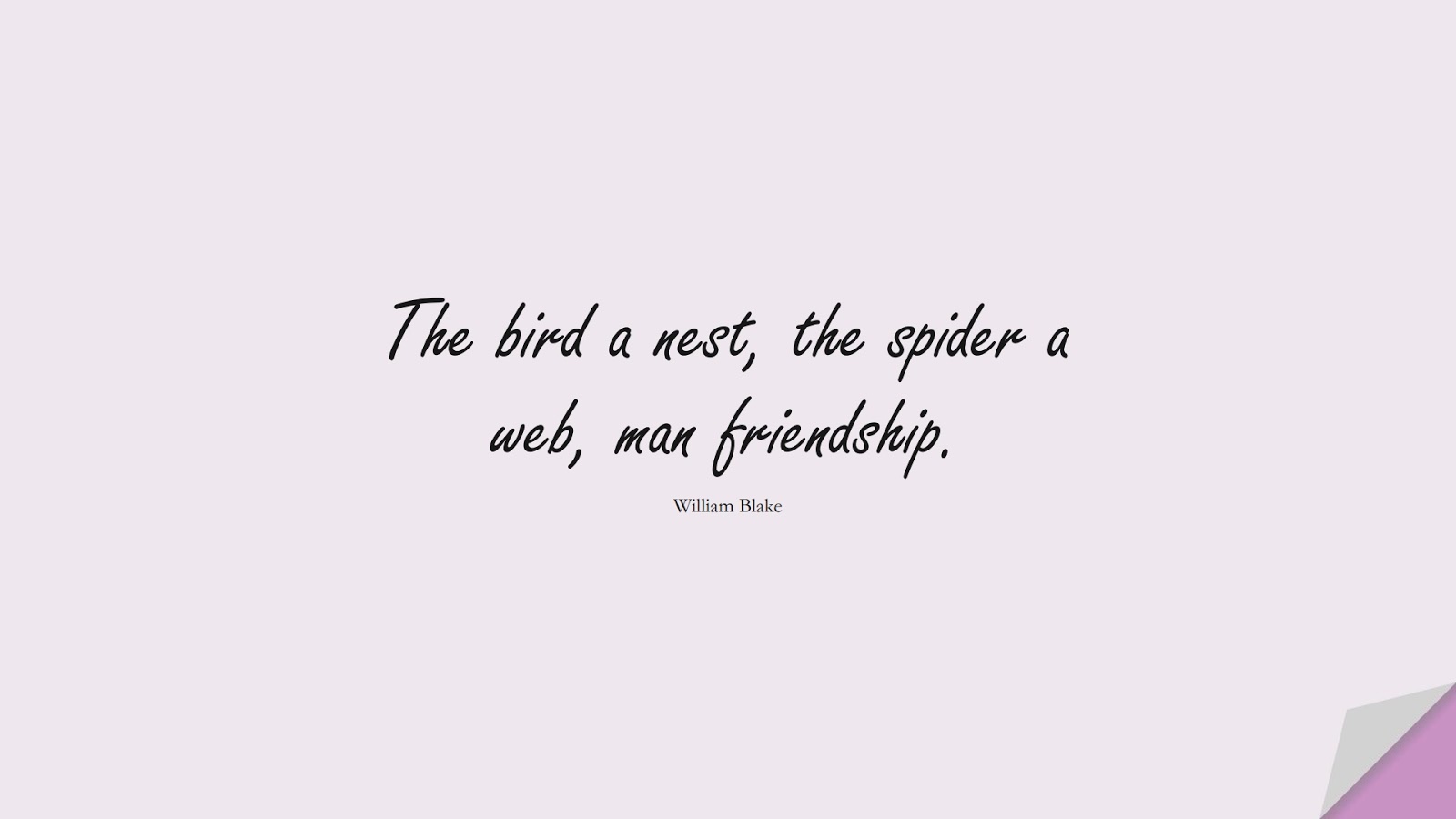 The bird a nest, the spider a web, man friendship. (William Blake);  #ShortQuotes