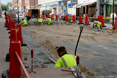 vägarbete, kullersten, stensättare, kristianstad, gågata, östra storgatan, foto anders n