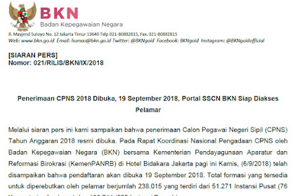 √ Jadwal Penerimaan Cpns 2019, Sscn Bkn Dibuka Pada 19 September 2019