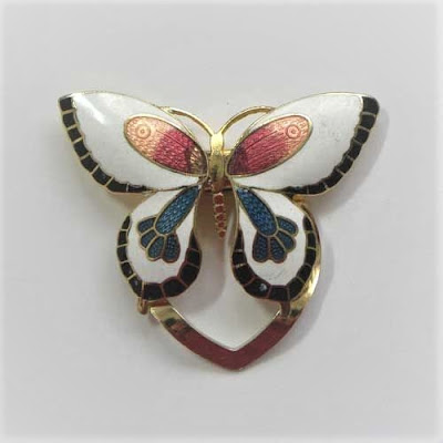 Cloisonne butterfly scarf clip 1990s