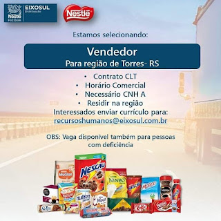 Vaga para Vendedor da Nestlé em Torres