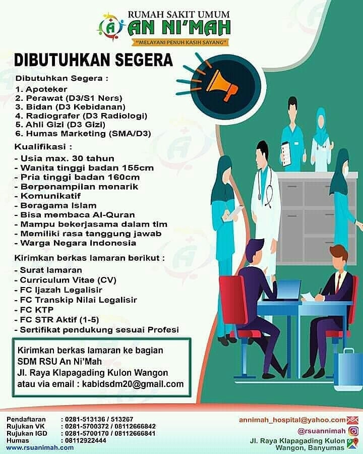 Lowongan Kerja Di Rumah Sakit An Ni Mah Banyumas Apoteker Perawat Bidan Radiografer Ahli Gizi Humas Marketing Bursa Lowongan Kerja