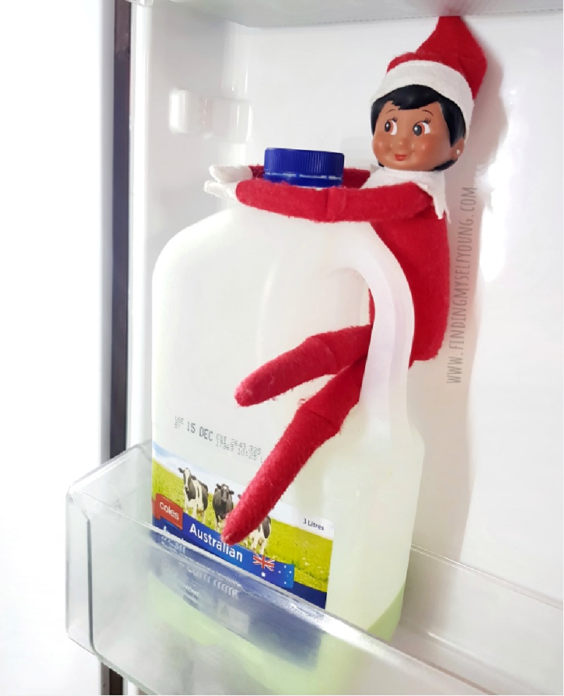 elf hiding in fridge changed the milk to green