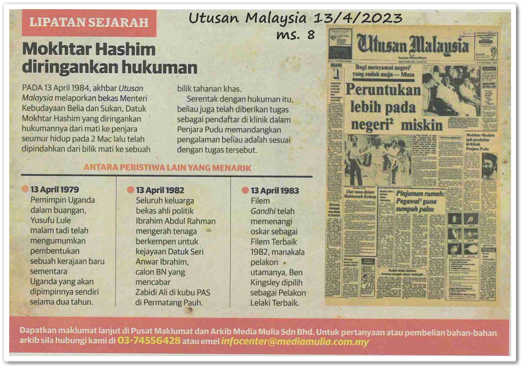 Lipatan sejarah 13 April - Keratan akhbar Utusan Malaysia 13 April 2023