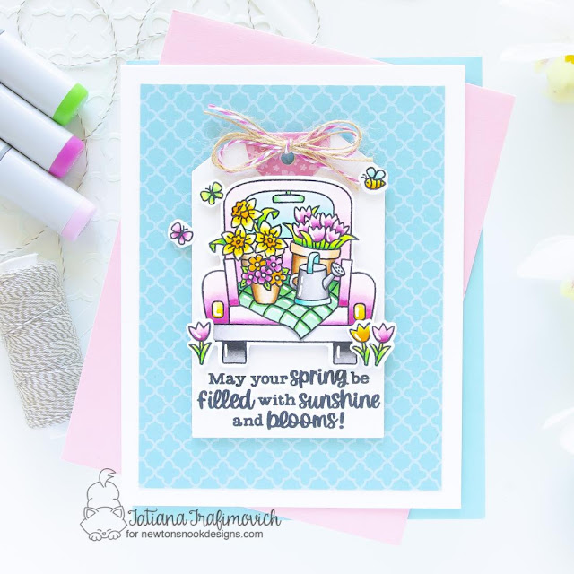 Spring Truck Card by Tatiana Trafimovich | Spring Haul Stamp Set, Fancy Edges Tag Die Set and Spring Blooms Paper Pad by Newton's Nook Designs