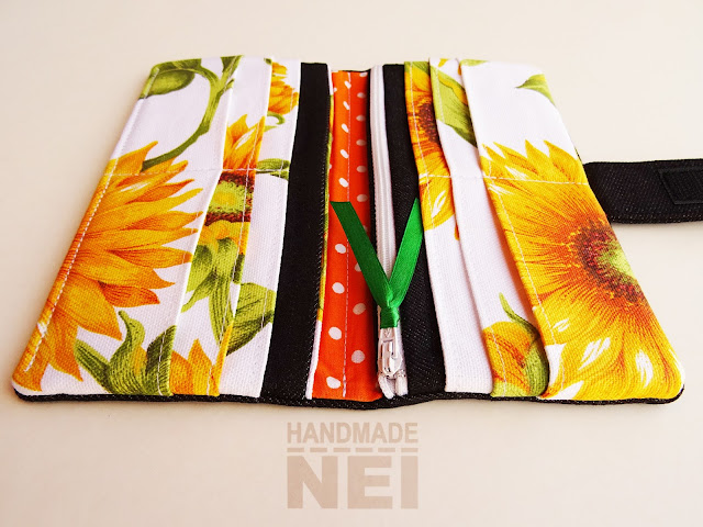 Handmade Nel: Дънково портмоне от плат "Големи слънчогледи"