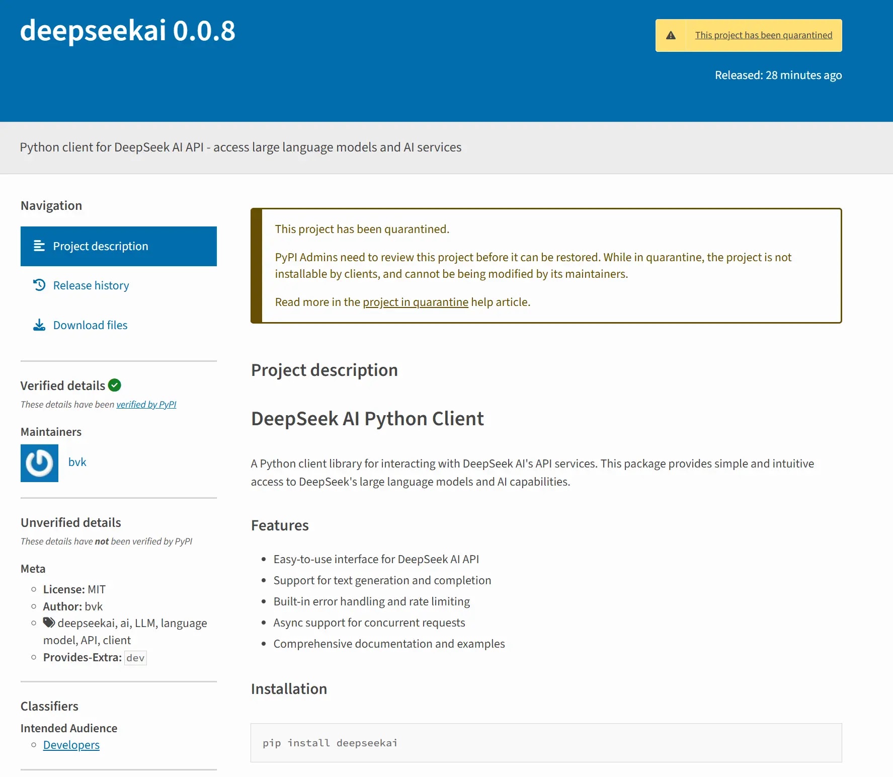 Beware of Fake DeepSeek PyPI Packages That Delivers Malware