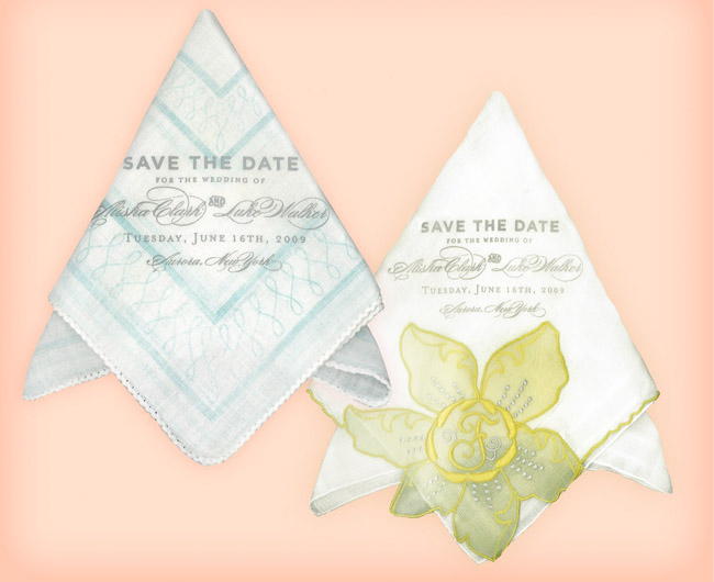 How about vintage handkerchiefs These savethedates do double dutythey 