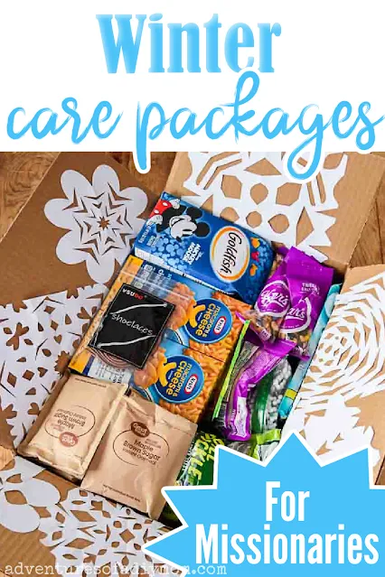 winter care package box with text overlay