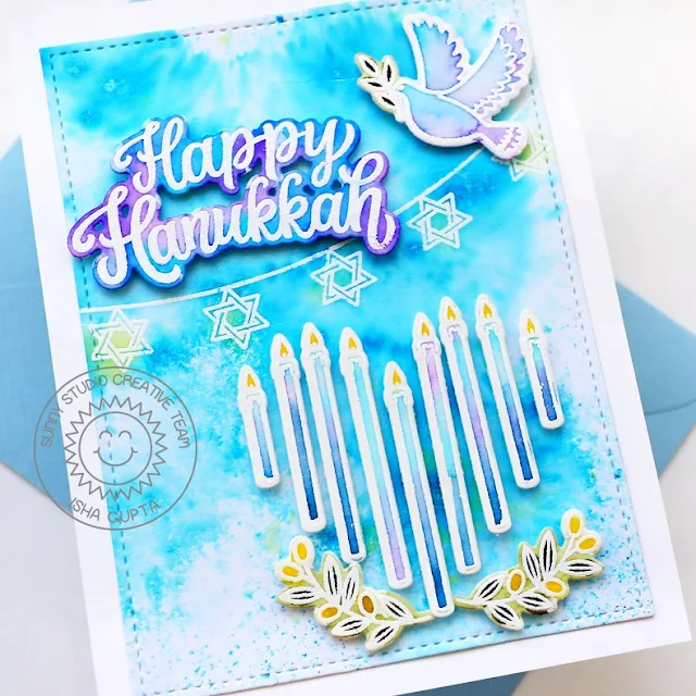 Sunny Studio Stamps: Love & Light Hanukkah Card by Isha Gupta (featuring Stitched Rectangle Dies)