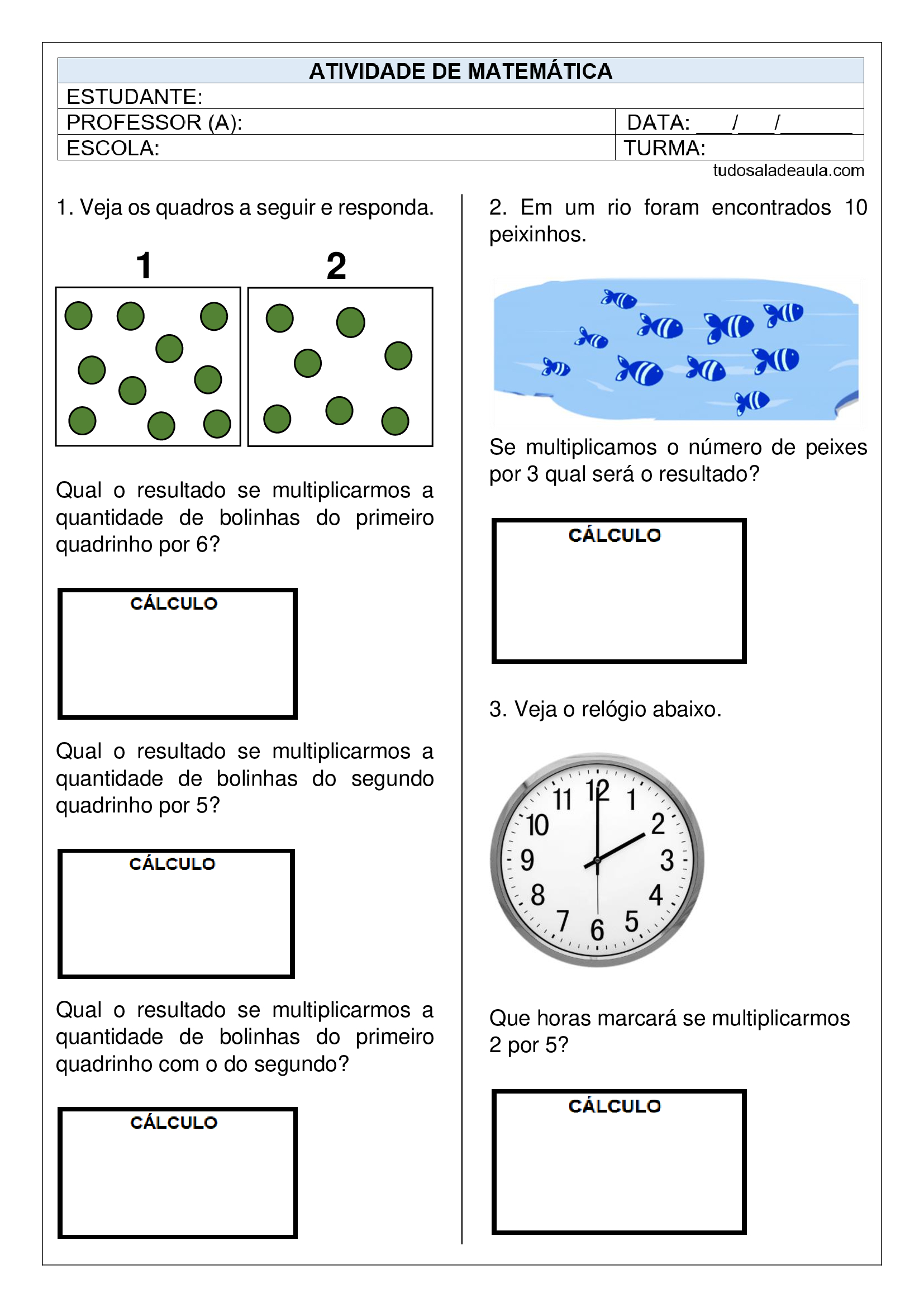 Atividade de Matemática para o 3º ano do Ensino Fundamental