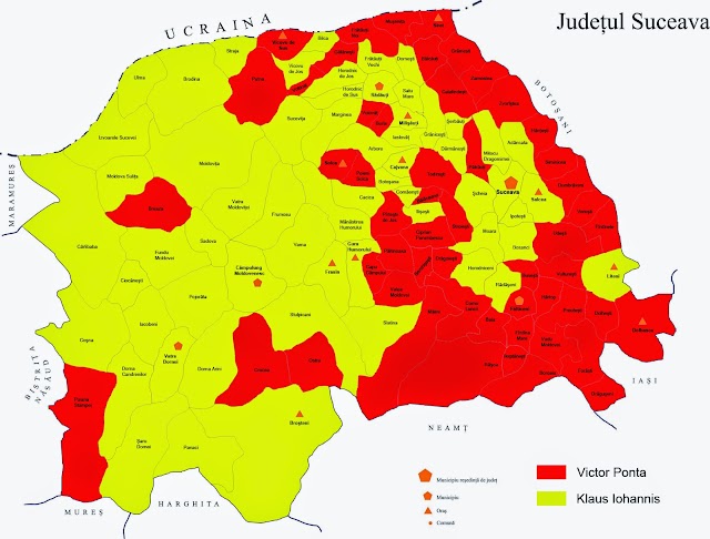 Harta rezultatelor alegerilor prezidenţiale în judeţul Suceava, turul al doilea, 16 noiembrie 2014