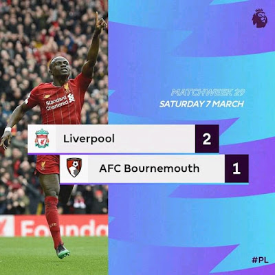 FT: Liverpool 2-1 Bournemouth, Mo Salah And Sadio Mane On Target (Video Highlight)