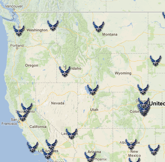 Map Us Air Force Bases Map of AF bases within or accessible to the NAR - Origin HERE