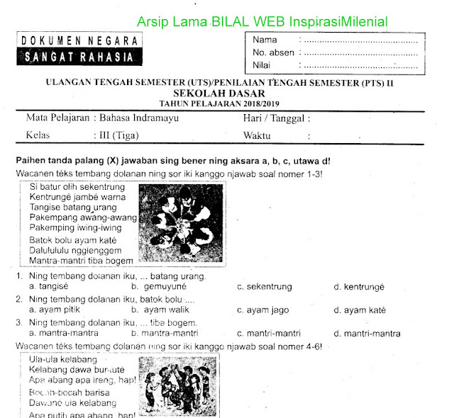 Download Soal Penilaian Tengah Semester (PTS) Genap Bahasa Indramayu Kelas 3 SD Terbaru Tahun 2019 Gratis