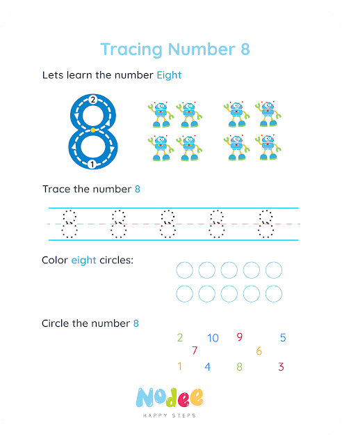 Numbers worksheets for Kids - number 8