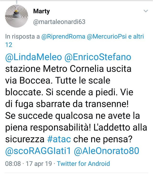 Situazione Trasporto Pubblico Roma mercoledì 17 aprile