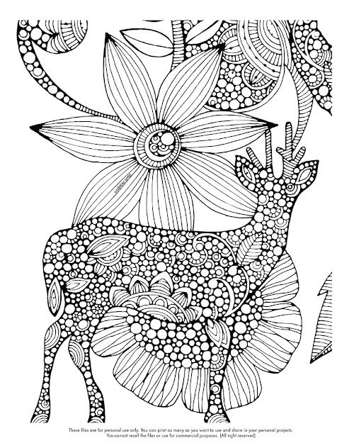 Free Coloring Page Coloringdifficultdeer Deer And Big Flower Drawing