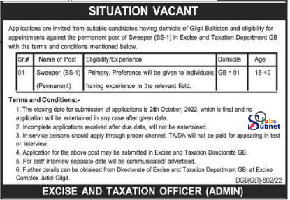 Excise and Taxation Department October Jobs 2022