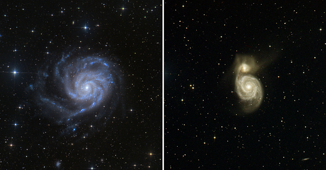 M101, The Pinwheel Galaxy in Ursa Major processed by Utkarsh Mishra and Michael Petrasko (left) and M51, The Whirpool Galaxy in Canes Venatici (right) imaged on ATEO-1 processed by Michael Petrasko.